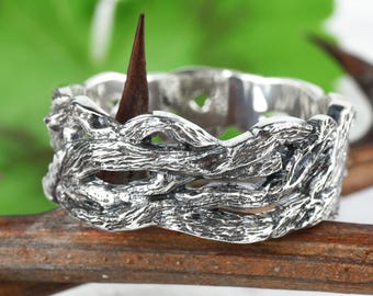 Unique mens or womens sterling silver tree branch twig ring as engagement or wedding band or cool anniversary gift for him in celtic style
