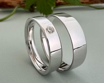 Sterling Silver Classic Wedding Rings for Him and Her.  Matching Couples Bands Custom Engraved