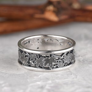 Maple Leaves Design Ring, Soild Silver Carved Band, Custom Engraved ...