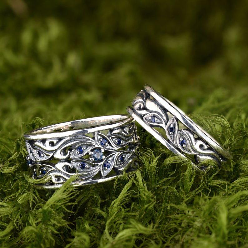 Silver gemstone wave ring set 925 silver fantasy ring Womens sapphire rings