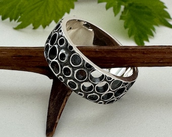 Unique Textured Silver Ring. Wide women's band. Elegant silver jewelry for women.