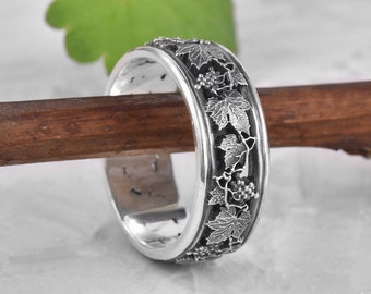 Silver Leaf Ring, Leaf and Vine Nature Ring, Leaf Wedding Band, Twig Wedding Ring