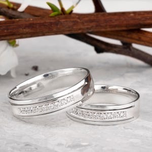 Bagues de promesse pour couple en argent sterling, alliances en argent assorties serties d'oxydes de zirconium cubiques, alliances pour femmes et hommes