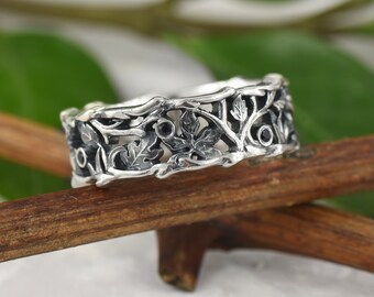 Elvish Sterling Silver Ring, Fantasy Tree of Life Sapphire Ring