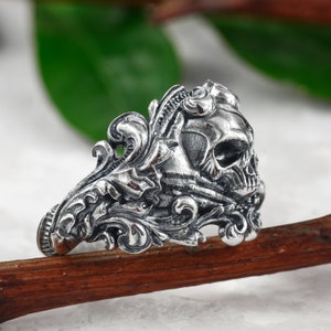 Unique mens pirate skull ring, Sterling silver biker ring, Skeleton pirate ring, pirate jewelry, skull ring for men image 4