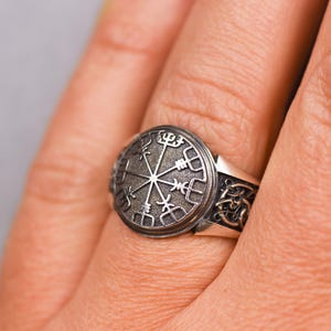 Viking ring, vegvisir norse ring, pagan ring, mens compass ring silver, viking jewelry