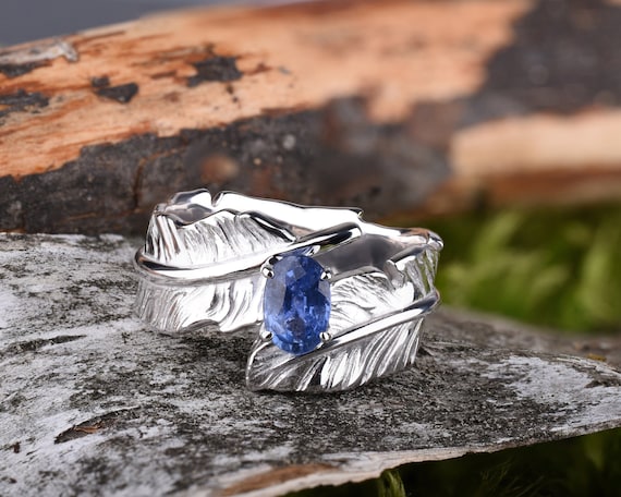 925 Sterling Silver Blue Sapphire Angel Feather Engagement Gemstone Ring  Unique Design Open Cool Gifts Rings for Women - Etsy