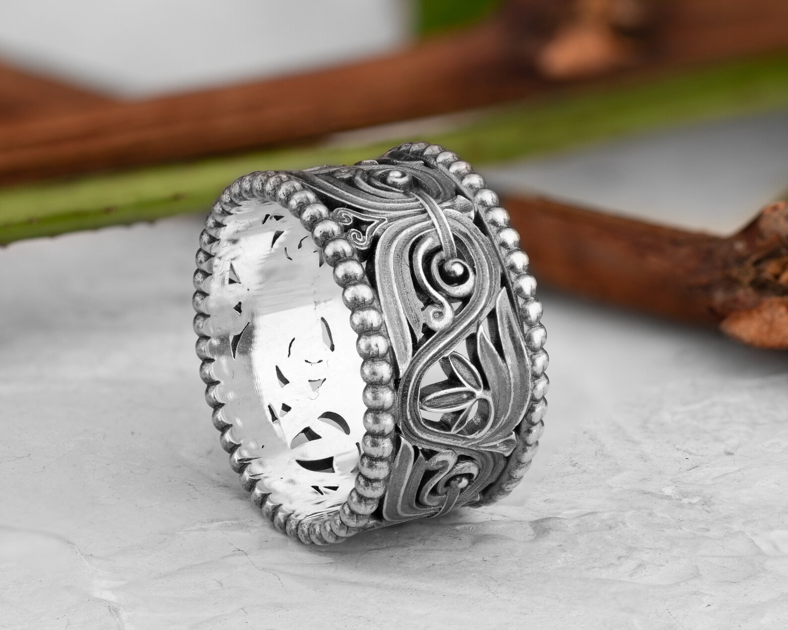 Sterling Silver Floral Filigree Ring - Nature Vine Band - Etsy