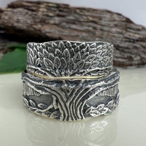 Handgemaakte sterlingzilveren bijpassende ringen voor koppels natuur trouwringen Noorse Keltische of Ierse ring bezet met levensboom ornament