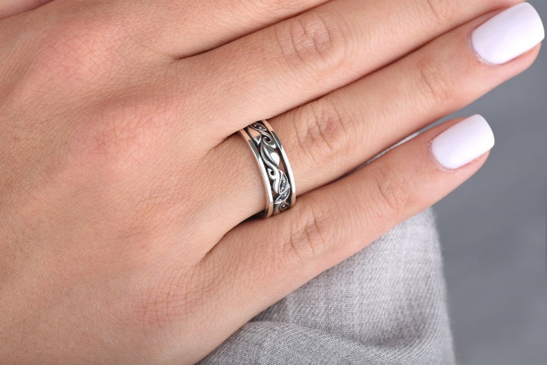 Silver gemstone wave ring set 925 silver fantasy ring Womens sapphire rings