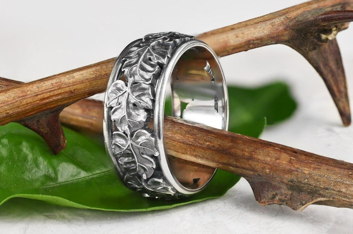 Leaf Style Ring Set Unique Wedding Rings in 925 Sterling Etsy UK