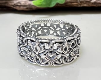 Alianza floral de plata de ley: anillo natural, regalo de condolencia