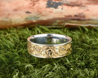 Floral Sterling Silver Ring – Gold Plated, Custom Engraved