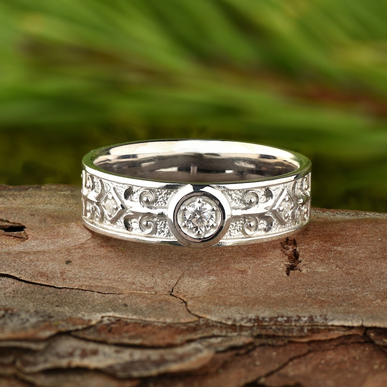 Unique Wedding Bands Sterling Silver Set of Engagement Couples Matching ...