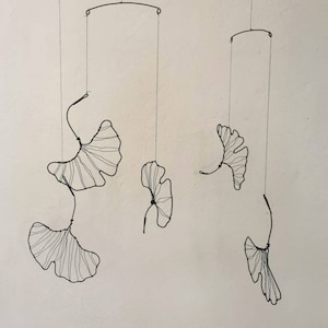 Mobile ginko leaves in annealed wire, high ceiling mobile, wire sculpture