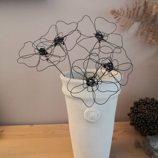 5 Flowers Bouquet, Metal Wire, Flower to Hang, Wall Decoration, Boho Decoration, Poppies, Wedding Present