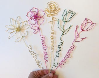 Fleur en fil aluminium pour vase | Tulipe cosmos marguerite | Cadeau maîtresse maman personnalisable