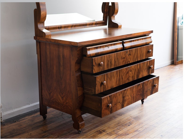 Antique Rosewood Biedermeier Chest of Drawers with Vanity Mirror