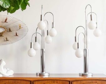 Pair of Mid Century Modern Chrome Waterfall Lamps in the style of Robert Sonneman