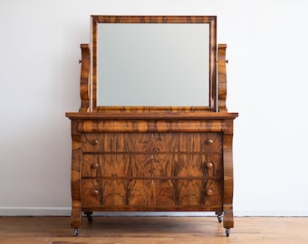 Antique Rosewood Biedermeier Chest of Drawers with Vanity Mirror