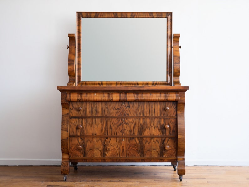 Antique Rosewood Biedermeier Chest of Drawers with Vanity Mirror