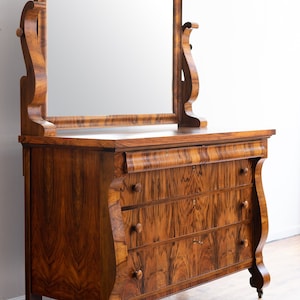 Antique Rosewood Biedermeier Chest of Drawers with Vanity Mirror