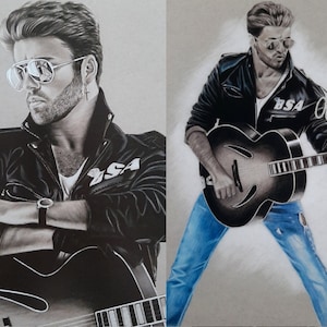 2er Set Bleistift Portraits von George Michael.