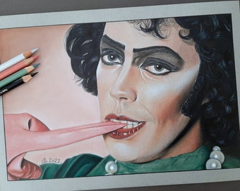 Original pencil drawing Frank n Furter. Rocky Horror Show. A4 size signed fanart.