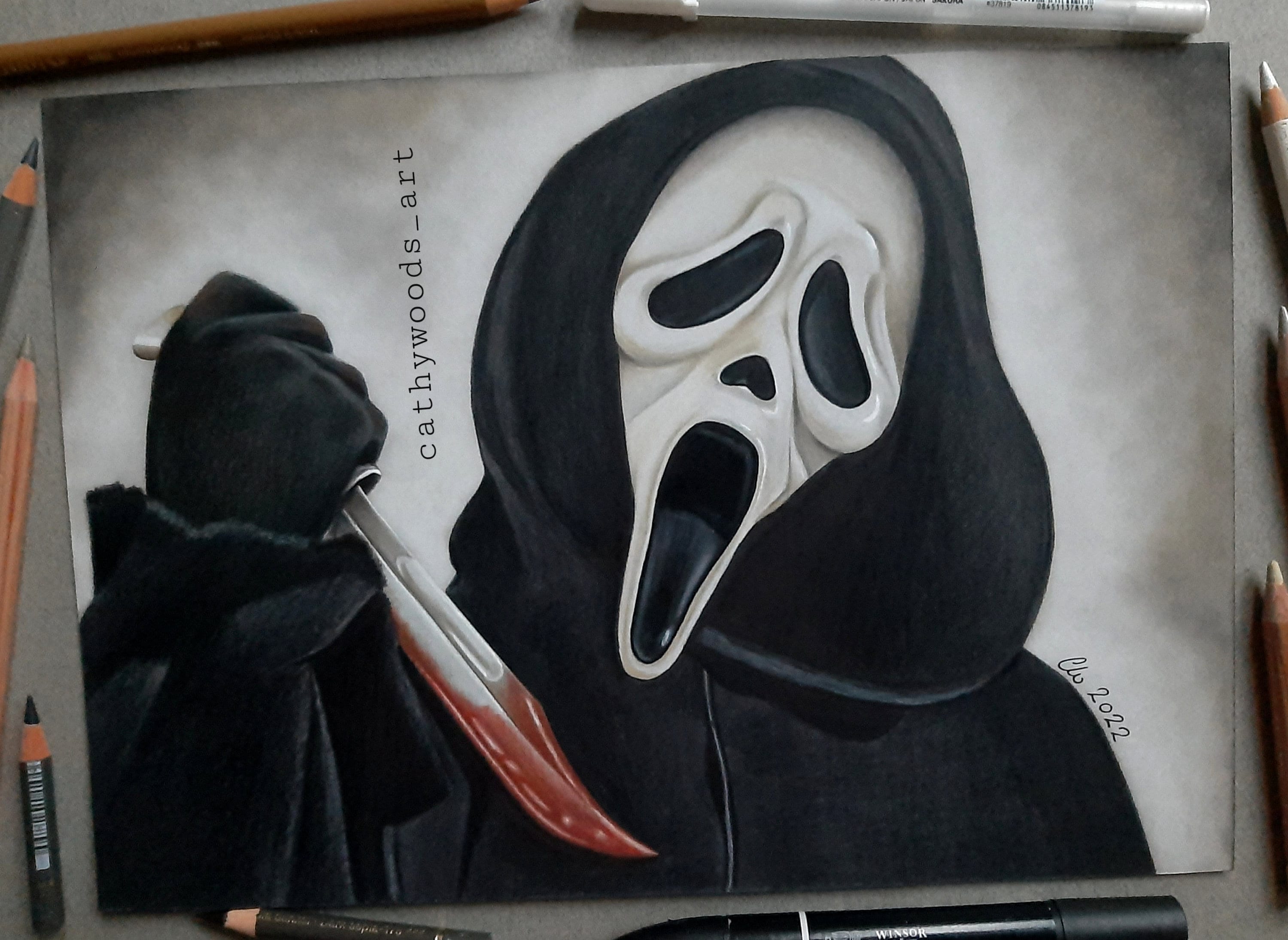Original dibujo a lápiz de Ghostface de Scream. Fanart firmado - Etsy España