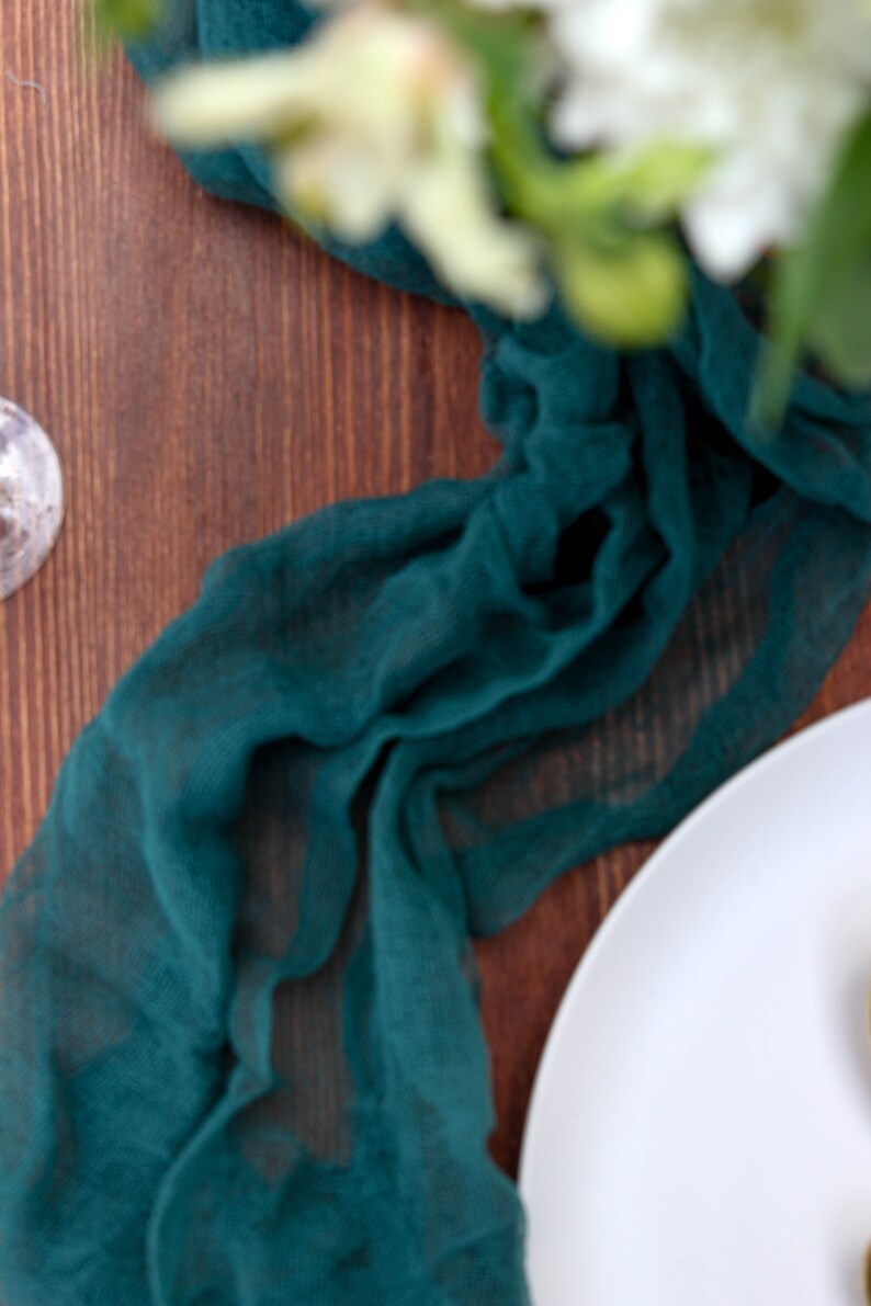 Teal Gauze Table Runner Cheesecloth Runner Greenery Wedding Etsy