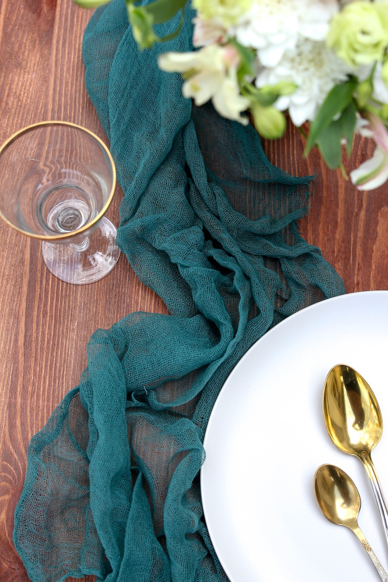 Teal Gauze Table Runner Cheesecloth Runner Greenery Wedding Etsy