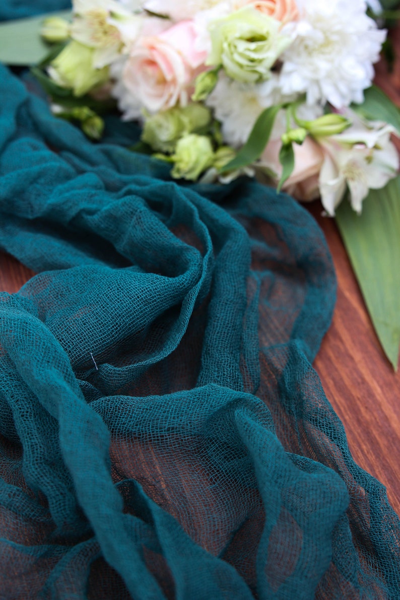 Teal Gauze Table Runner Cheesecloth Runner Greenery Wedding Etsy