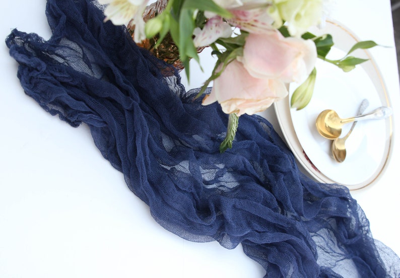 Navy Blue Gauze Table Runner for Elegant Wedding Cheesecloth Etsy