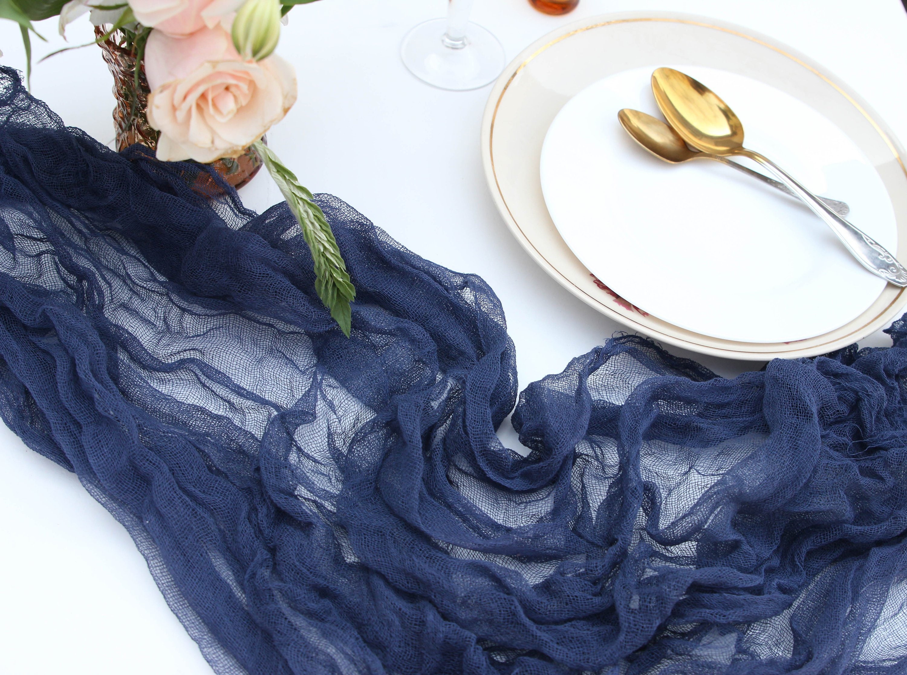 Navy Blue Gauze Table Runner for Elegant Wedding Cheesecloth Etsy