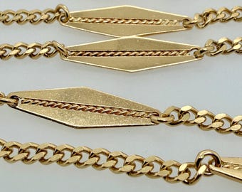 Vintage 18K Yellow Gold Station Chain Necklace – Made in Italy – 35.5 Inches