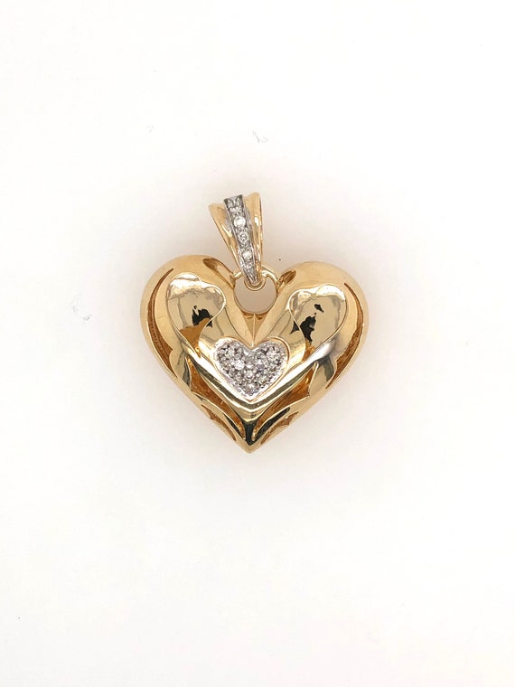 Large diamond heart pendent necklace in 14k yello… - image 1