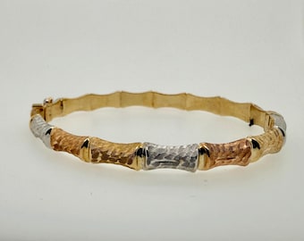 Vintage 14k Gold Bamboo Bangle Bracelet - Made in Italy