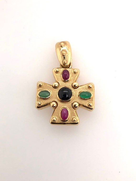 Byzantine cross with genuine ruby, emerald and sap