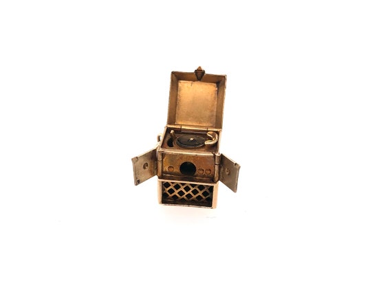 14k vintage record player charm