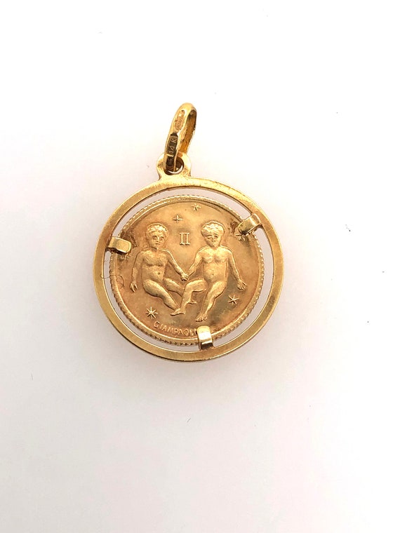 Gemini horoscope charm pendent, 14k gold - image 1