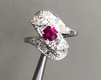 Vintage old miner diamonds and synthetic Ruby ring