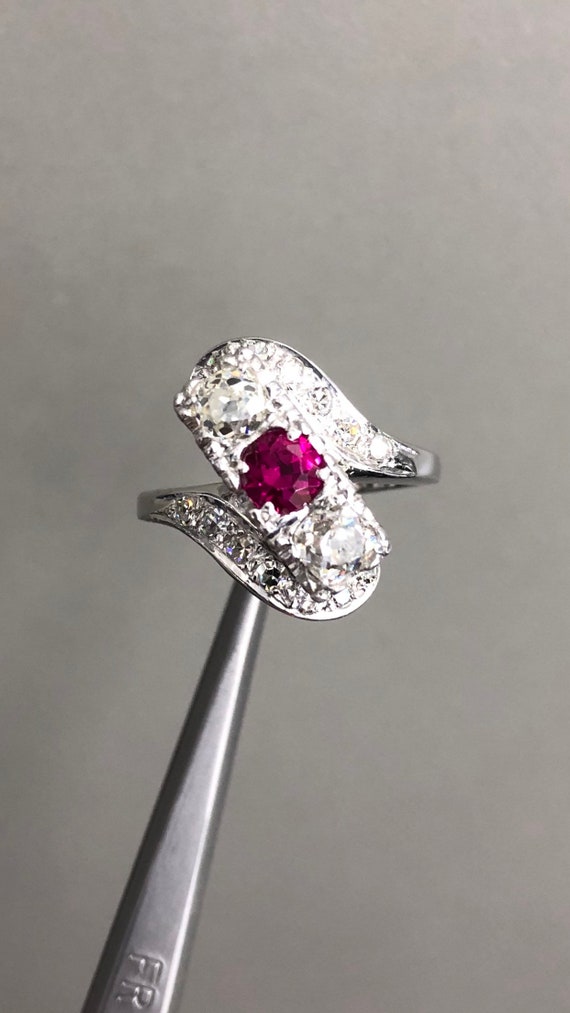 Vintage old miner diamonds and synthetic Ruby ring