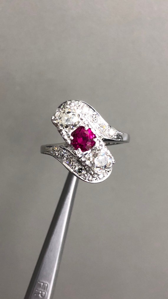 Vintage old miner diamonds and synthetic Ruby ring - image 1