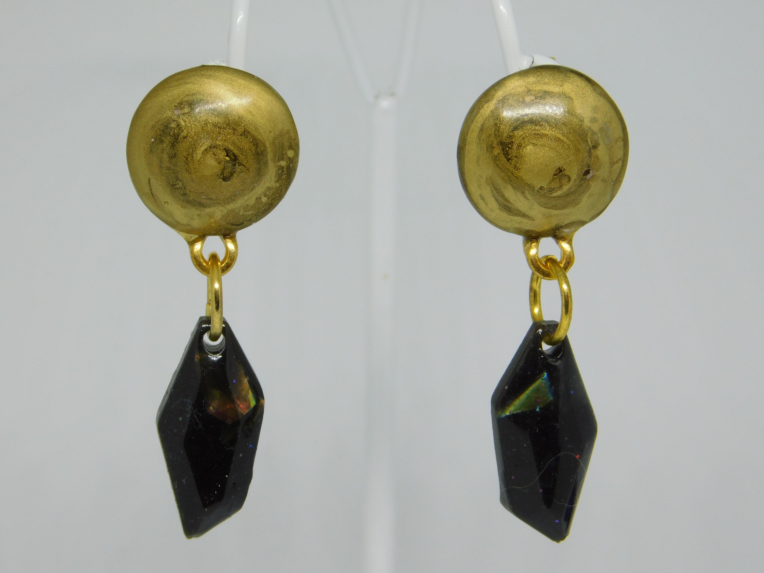Quirky Black and Gold Statement Earrings Resin Earrings Etsy