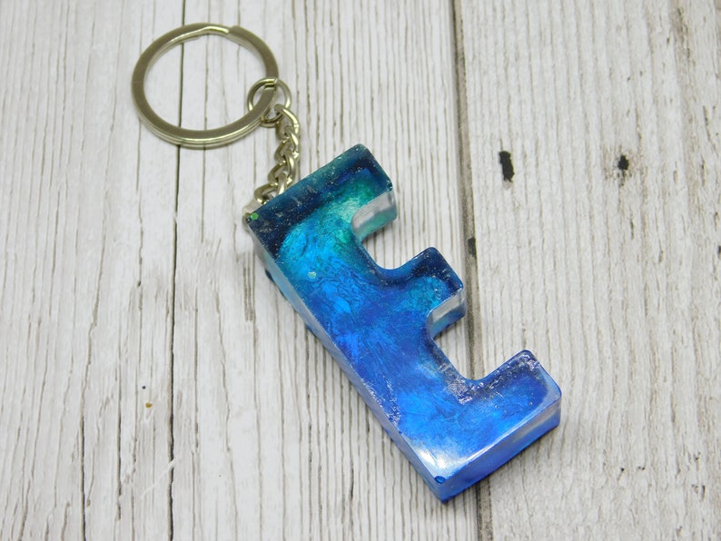 Keychain or Bag Charm Resin and Alcohol Ink Housewarming B Grade Blue E Initial Keyring New House Birthday Postable Letterbox Gift
