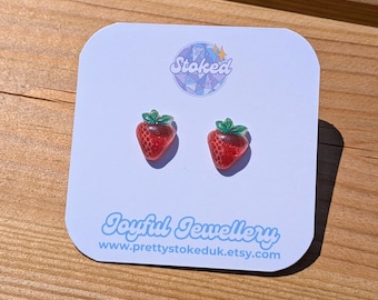 Handmade Strawberry Stud Earrings – Sweet Fruit Jewellery for Summer, Festivals & Everyday Joy
