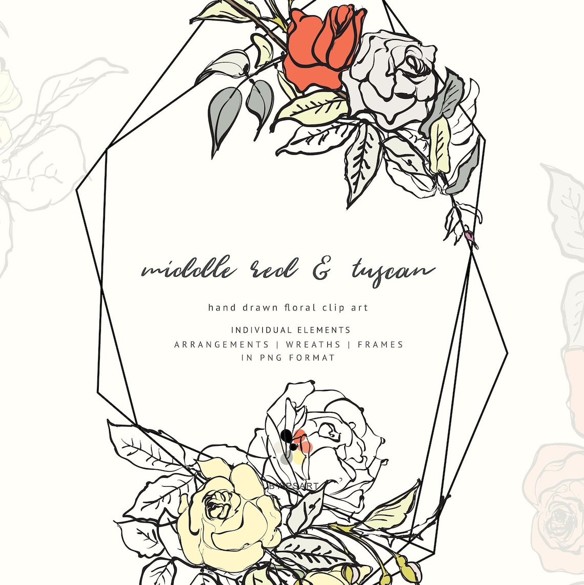 Middle Red and Tuscan Hand-Sketched Floral Clipart Collection image 0