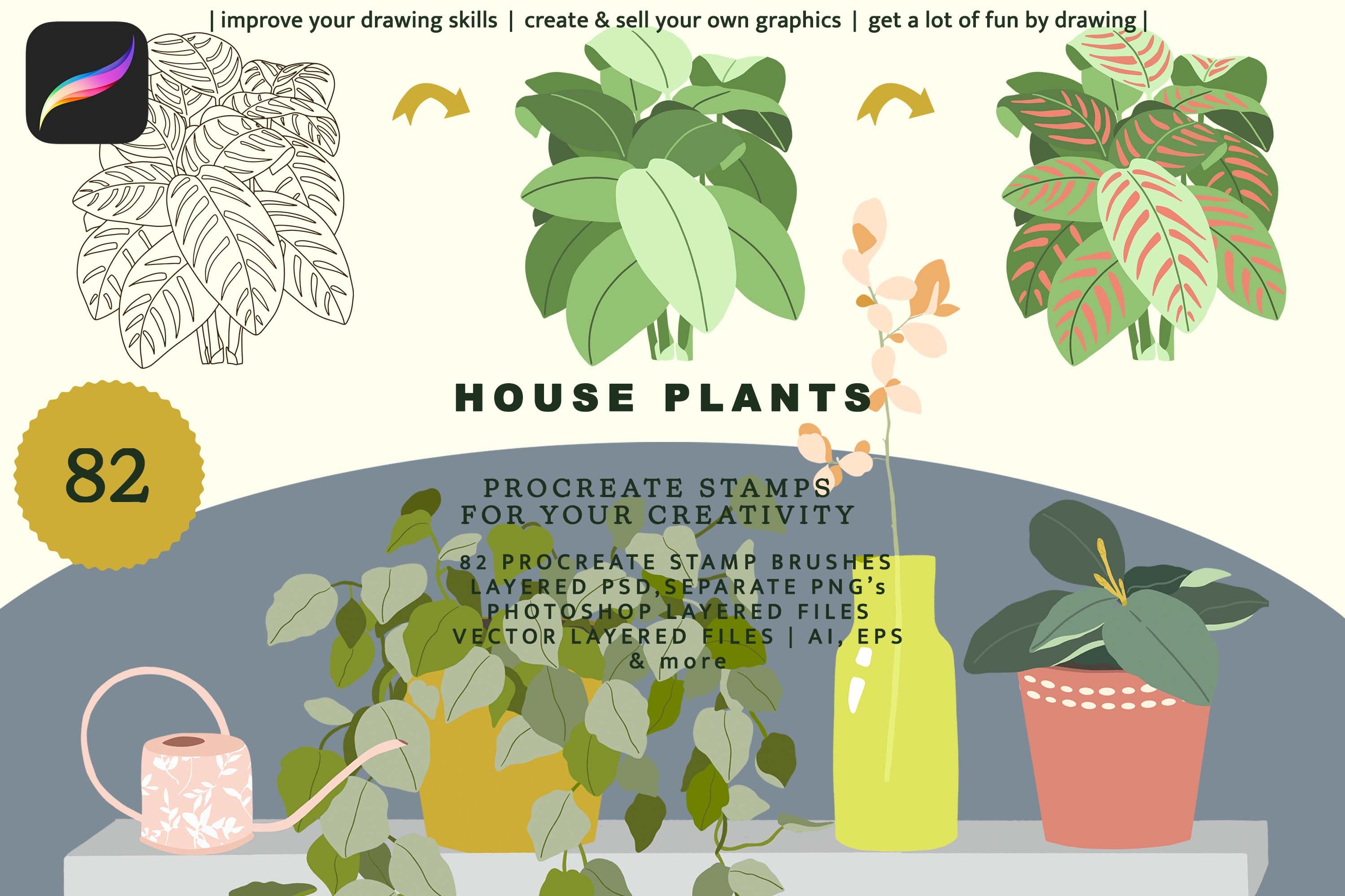 House Plants Procreate Brushes Procreate Potted Plants Brush Etsy