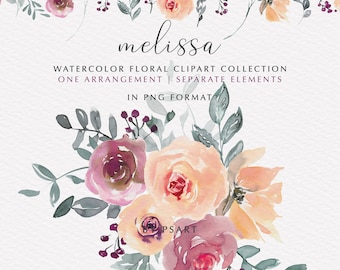 watercolor peachy floral clipart, rose peony flowers , wedding clipart, nursery decor, wall art, logo design, scrapbooking, journal decor