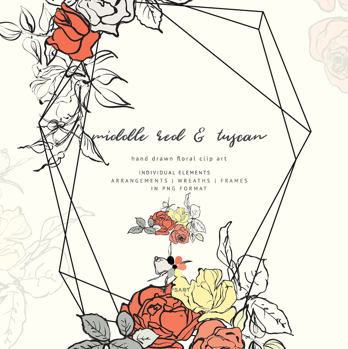Middle Red and Tuscan Hand-Sketched Floral Clipart Collection image 1